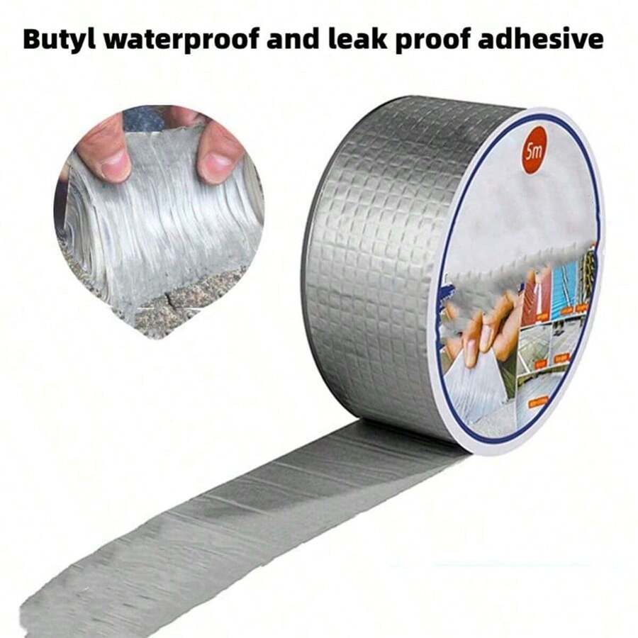 1pc Premium Waterproof Aluminum Foil Tape High Temperature Resistance For Wall Pool Roof Crack & Duct Repair Sealing - Silver - View 1