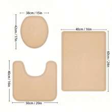 3pcs Solid Color Soft Resilient Memory Sponge Water Absorbing Anti-Slip Bathroom Floor Mat Set - Camel - View 3