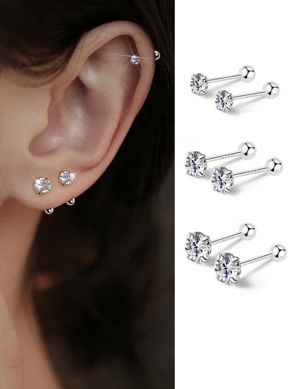 GAGAFEEL 1 par de pendientes con diseño simple, con personalidad, Charm, vintage y elegante, de plata S925 con circonita, garra de cuatro, bola, remache, hilo y tornillo, como regalo del Día de San Valentín para la novia, boda, compromiso y joyería nupcial