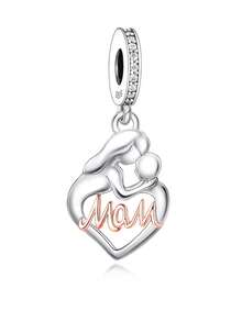 1pc Delicate 925 Sterling Silver 'Mom' Pendant Bead, Diy Gift For Mother's Day - Q3141 - View 1
