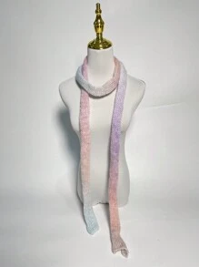 1入女性個性化時尚漸變色針織小圍巾,適用於春秋季節 - 彩色 - 查看 2