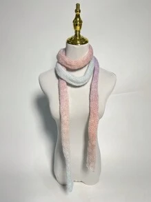 1入女性個性化時尚漸變色針織小圍巾,適用於春秋季節 - 彩色 - 查看 1