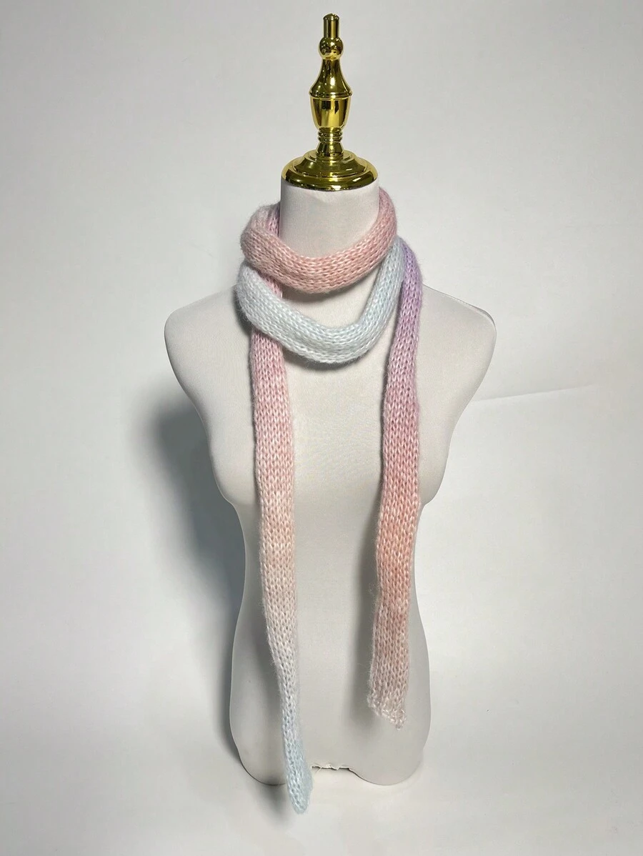 1入女性個性化時尚漸變色針織小圍巾,適用於春秋季節 - 彩色 - 查看 1