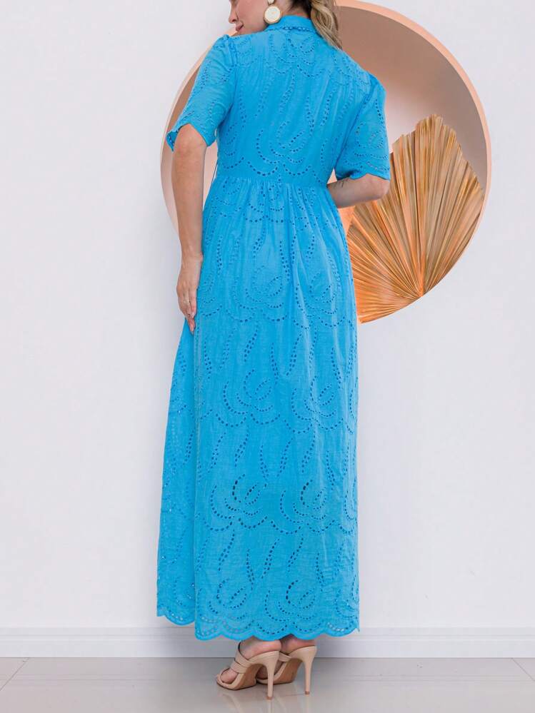 Vestido laser feminino com manga - Azul - Visão 4