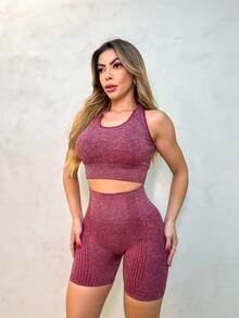 Women Sports Sets - 酒紅色 - 查看 4