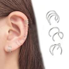 3 Cái/bộ Nhẫn Kẹp Môi Không Xỏ Khuyên, Trang Sức Nữ Bằng Thép Không Gỉ Đơn Giản - Bạc - Xem 5