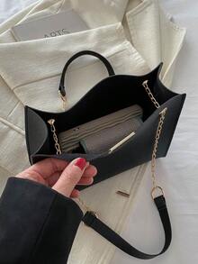 Fashion Crocodile Pattern Solid Color Chain Shoulder Bag Crossbody Bag For Women - Black - View 5