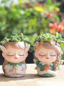 可愛的精靈樹脂多肉花盆,創意家居裝飾植物容器,適用於微型花園、綠色植物、園藝 - 祈禱 - 查看 7