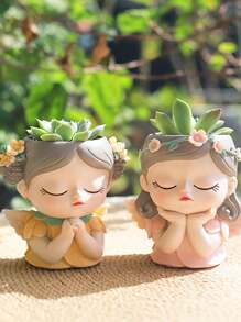 可愛的精靈樹脂多肉花盆,創意家居裝飾植物容器,適用於微型花園、綠色植物、園藝 - 祈禱 - 查看 5