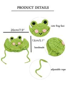 1入組創意青蛙寵物帽子，狗貓用的頭飾，手編毛線帽子，可用於小狗貓裝飾配件和衣服，綠色可愛編織青蛙造型寵物帽子，適合貓咪萬聖節裝扮，貓咪有趣的頭飾 - 綠色 - 查看 6
