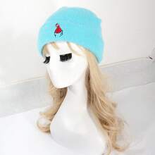 1頂女式人造貂毛編織帽子,帶有心形刺繡花紋,毛絨絨且溫暖,風格日式休閒款無性別限制的鴨舌帽 - 彩色 - 查看 3