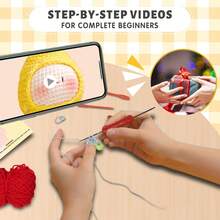 針織初學者DIY卡比巴拉鉤針編織套件，包含鉤針，針織娃娃，正能量動物編織套件，並配有逐步視頻教程，適用於寵物生日帽及節日生日派對用品，藝術手工藝品家飾創意禮物 - 彩色 - 查看 3