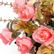 Bó hoa hồng và bạch đàn giả bằng lụa (1/3 bông), quà tặng ngày Valentine, vật liệu tự làm vòng hoa trang trí đám cưới, phụ kiện bó hoa cô dâu, trang trí xe cưới, trang trí cổng hoa, trang trí nhà cửa, nhà hàng, bình hoa phòng ngủ, trang trí tiệc sinh nhật, quà tặng năm mới, quà tặng ngày Valentine. - Hồng - Xem 4