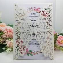 10/25 张激光切割欧式邀请卡 邀请函 贺卡 婚礼请柬 适用于婚礼 生日 结婚 洗礼 派对装饰用品（无插页、无信封）最佳礼物、婚礼装饰、家居装饰、房间装饰 - 米色 - 查看 4