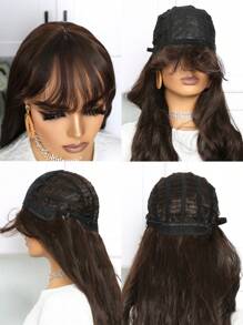 28 Inch Long Dark Brown Curly Wigs Wavy Wigs With Bangs For Women Stylish Lady Brown Synthetic Wigs For Daily Party Use - Black-brown - View 9