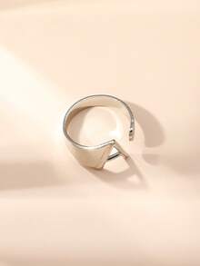 1 件創意幾何 A-z 字母朋克和嘻哈鏤空可調式開口戒指,適合女士和情侶日常佩戴 - 銀色 - 查看 2