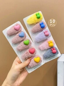 10入組童裝髮飾，彩色毛茸茸可愛卡通風格鱷魚夾帶包邊 - 彩色 - 查看 5