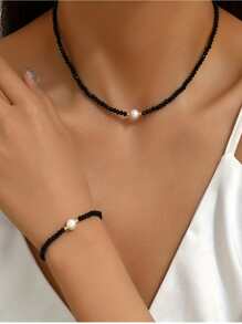 1 Bộ vòng cổ và vòng tay ngắn đính hạt thủy tinh tối giản thanh lịch dành cho nữ, đa năng cho tiệc tùng, ngày lễ và đeo hàng ngày - Nhiều màu - Xem 12