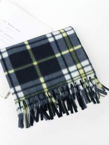 1條最新款格紋厚實保暖人造羊絨圍巾,適用於男女孩女孩,冬季必備 - 黑與白 - 查看 2