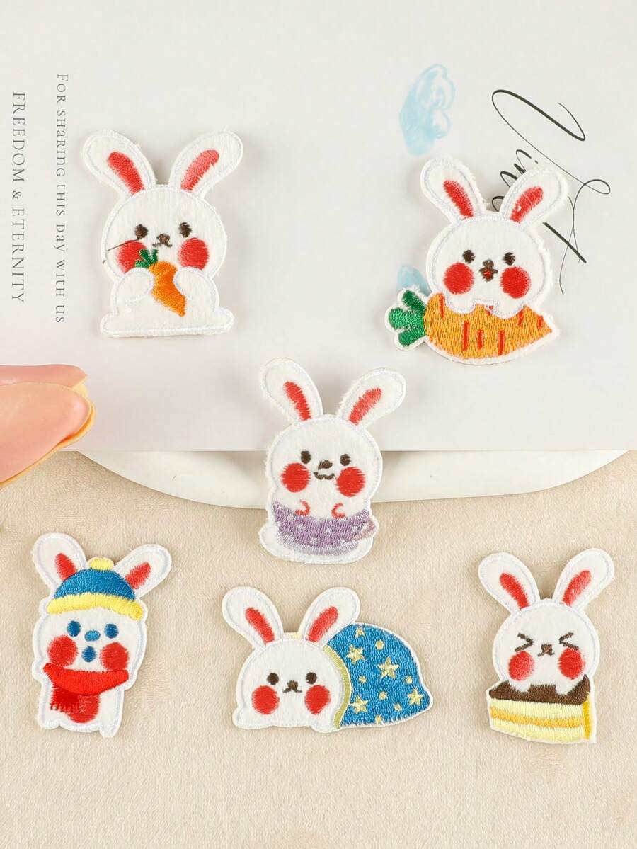 6入組刺繡徽章服裝帽子配件diy兔子形自粘貼花 - 彩色 - 查看 1