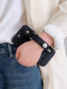 Fashionable Wrist Strap Down Jacket Pattern Phone Case Compatible With Apple Phone - Black - View 3