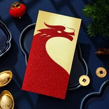 6pcs 2024 Creative New 215g Gold Onion Paper Dragon-Year Red Envelopes (Chinese New Year, Spring Festival, Festive) - Red - View 5