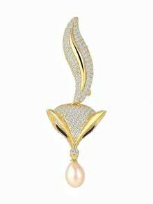 2024款潮流瑪德琳設計師珍珠裝飾手工純銅金狐造型胸針,適合派對、毛衣和街頭風格 - 金色狐狸珍珠款 - 查看 6