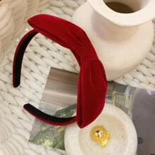 1件装女士时尚蝴蝶结装饰跑步公主发箍，可爱配饰，情人节饰品，发带，发箍头饰，美妆家居发饰 - 紅色 - 查看 3