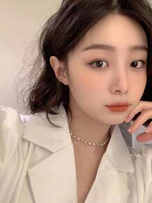 1pc Faux Pearl Strand Necklace, Faux Pearl Short Braided Necklace, Anniversary Gift Faux Pearl Necklace, Clavicle Chain, Bridesmaid Gift, Wedding Gift, Party Decoration Jewelry, Women's Jewelry Gift Valentine's Day Valentines