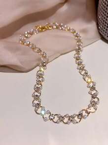 1pc Faux Pearl Strand Necklace, Faux Pearl Short Braided Necklace, Anniversary Gift Faux Pearl Necklace, Clavicle Chain, Bridesmaid Gift, Wedding Gift, Party Decoration Jewelry, Women's Jewelry Gift Valentine's Day Valentines