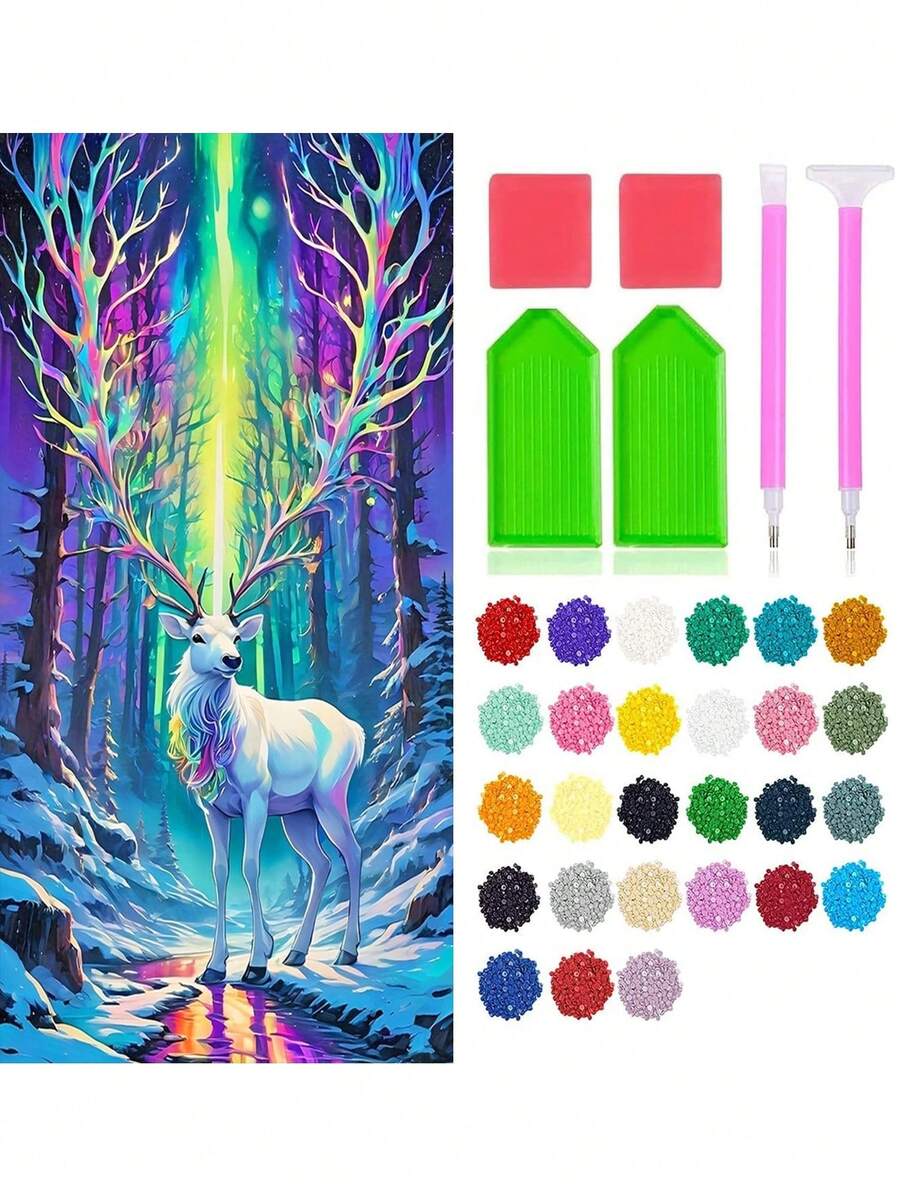 1pc Large Size 40*70cm/15.75inx27.57in Diy 5d Diamond Painting Christmas Deer Pattern - Multicolor - View 1
