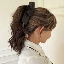 1pc Women's Black Satin Fabric Banana Clip, Stylish And Elegant Multi-Layered Ribbon Bow Vertical Clip Ponytail Hair Clip, Suitable For Daily Wear And Wear. Valentines Hair Clips Hair Claws Hair Barrettes, School Stuff, College, Bows, Cute, Hair Accessories - Black - View 7