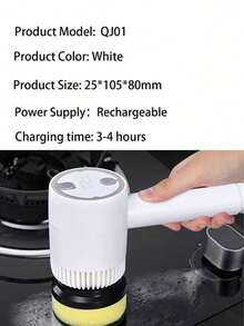 電動旋轉刷 電動清潔掃帚 無線使用,4種可更換刷頭,適用於浴缸、地板、牆壁、磁磚、馬桶、窗戶、水槽 - 白色 - 查看 9