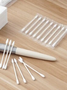 60 pièces Cotons-tiges de nettoyage de maquillage jetables portables et indépendamment emballés, têtes pointues et rondes, accessoires unisexes - Blanc - Voir 3
