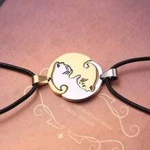 跨境不鏽鋼簡約動物貓咪吊墜,黑白小貓擁抱圓形情侶拼接項鍊 - 項鍊 - 查看 2