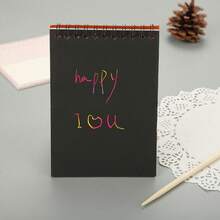 1pc Thick Scratching Paper Diy Painting Book Anti-Stress Creative Rainbow Scratch Art Notebook Suitable For Students - Green - View 5