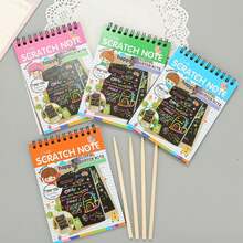 1pc Thick Scratching Paper Diy Painting Book Anti-Stress Creative Rainbow Scratch Art Notebook Suitable For Students - Green - View 3
