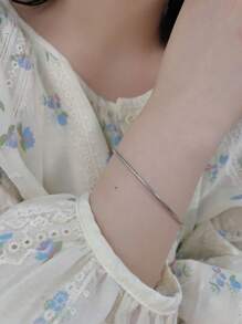 1pc S925 Sterling Silver High-end Design Simple All-match Fashionable Women's Bracelet Suitable For Daily Wear - Silver - View 5