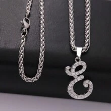 1條浪漫朋克風銅鋅合金和不鏽鋼項鍊,掛飾有鑽石和草字形吊墜,適合日常穿著,生日、聖誕、情人節、紀念日禮物 - 銀色S - 查看 4