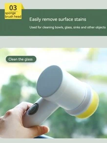 4入組無線電動清潔刷套裝,廚房餐具、浴室、家庭清潔工具多功能刷子 - 白色 - 查看 6