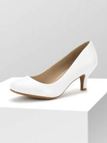 Women's Low Heel Court Pumps Solid Color Elegant Bridal Wedding Shoes - 白色 - 查看 2