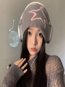 星形圖案女款保暖針織帽,舒適柔軟的戶外活動冬季頭戴用品 - 白色 - 查看 6