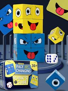 Double Or Four Players Cube Board Game Puzzles Toy, Includes 42pcs Or 80pcs Or 90pcs Cube Blocks For Creating Different Facial Expressions - Double Battle Face Changing - View 1
