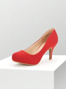 Women's Heels New Low Stiletto Round Toe Platform Pumps For Women - 紅色 - 查看 2