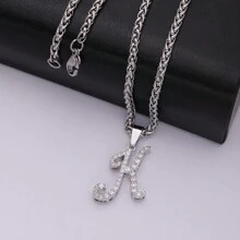 1條浪漫朋克風銅鋅合金和不鏽鋼項鍊,掛飾有鑽石和草字形吊墜,適合日常穿著,生日、聖誕、情人節、紀念日禮物 - 銀色S - 查看 8