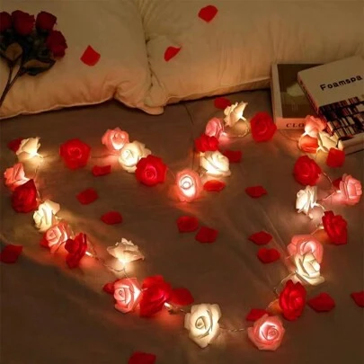 1 件 LED 泡沫玫瑰花串灯，小灯笼，由电池盒供电，适用于情人节婚礼、房间花园装饰夜灯、节日装饰、浪漫情人节求婚创意玫瑰圣诞必需品、圣诞礼物