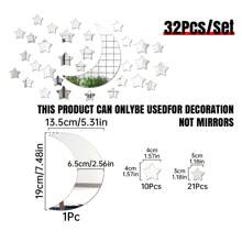 32 pezzi Adesivi da parete a forma di luna e stella, spessore 1 mm in materiale acrilico specchiato, per decorazione della casa, argento, adesivi, decorazioni da parete, decalcomanie in vinile per decorazioni domestiche, articoli per decorazioni primaverili per rinnovare la tua casa, adesivi decorativi per regali di compleanno e laurea, decorazioni da parete, specchio per camera da letto, bagno, soggiorno - Argento - Visualizzare 2