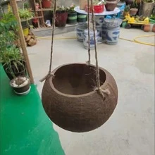 1pc 3.5-5 Inches Brown Coconut Shell Hanging Planter With Rope, Vintage Countryside Style Plant Pot Container For Restaurant Wall Decoration Hanging Basket