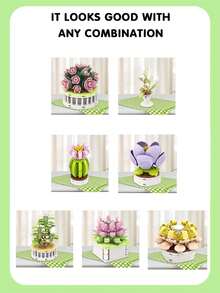 Succulent Flower Pot Building Blocks Puzzle Assembling Toys Creative Desktop Decor Holiday Gifts - Purple - View 3