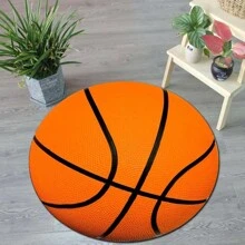 1pc Basketball Pattern Carpet, Sporty Style Polyester Fiber Point Plastic Bottom Anti-Slip Absorption Round Carpet, Suitable For Bedroom, Dressing Room, Game Room, Children's Room, Home Decoration, Four Seasons Applicable - Orange - View 4